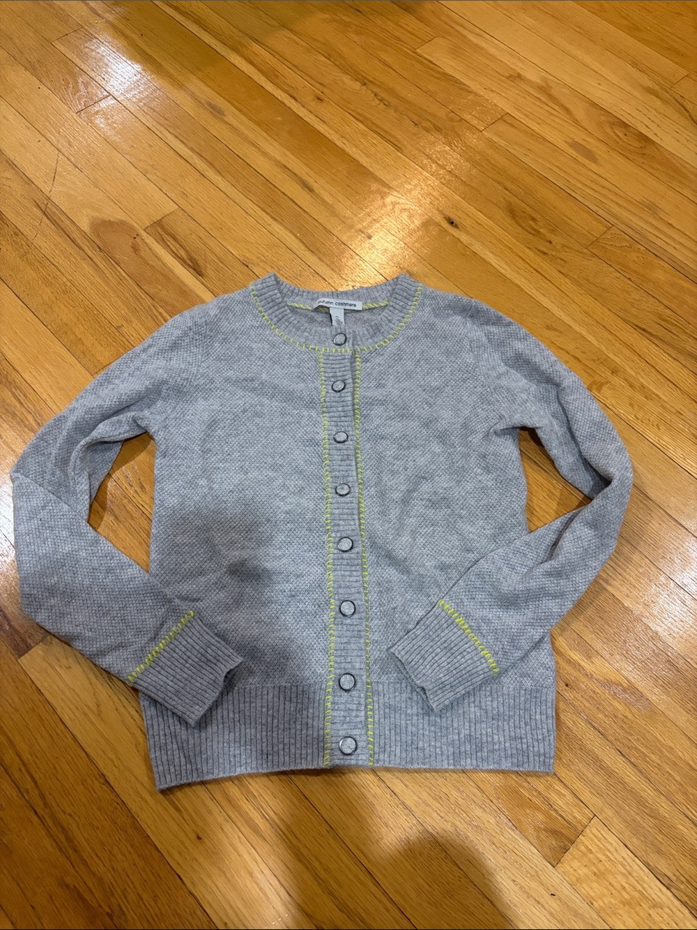 Autumn Cashmere Grey Button-Front Cardigan with Yellow Stitching Size XS